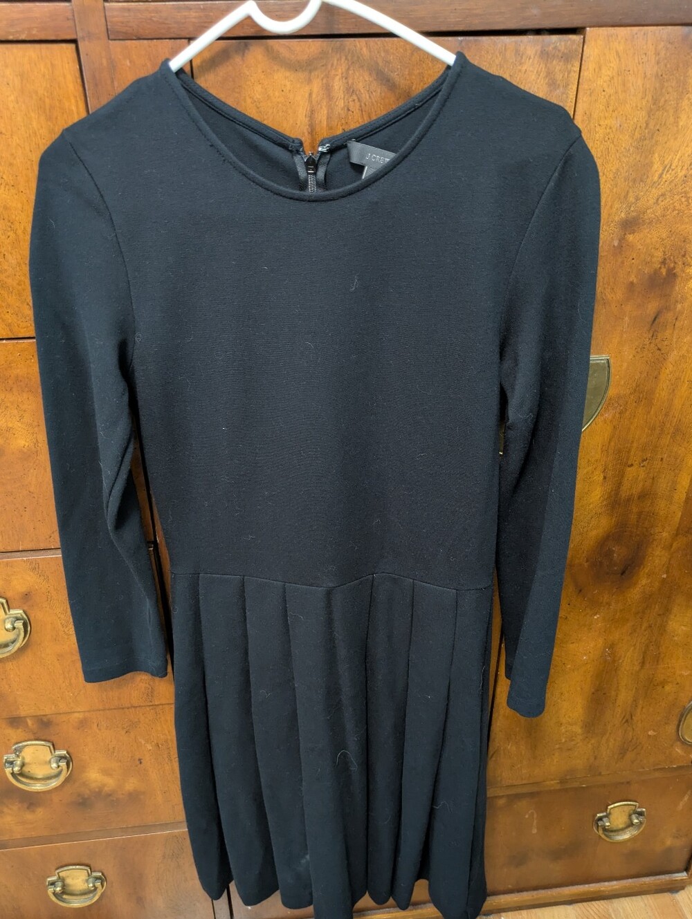 J Crew Black Long Sleeve Pleated Dress
